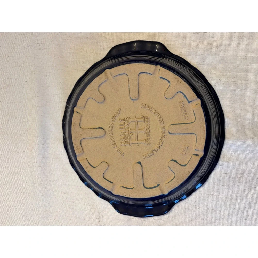 Pampered Chef Deep Dish Pie Plate Blue 9in Excellent Scalloped Stoneware